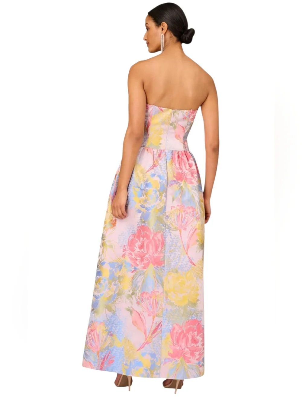 Aidan Mattox Floral Jacquard Strapless Gown - Picture 2 of 8